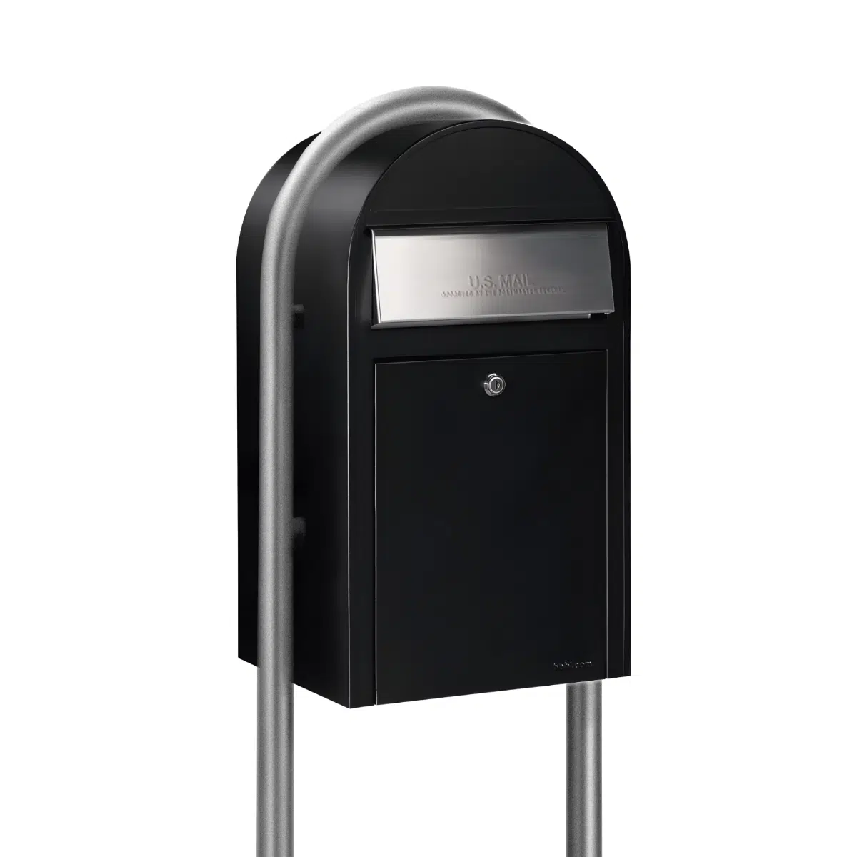 USPS Approved Bobi Grande Front Access Modern Locking Black Mailbox with Stainless Steel Mail Slot and Round Zinc Post Combo Product Image