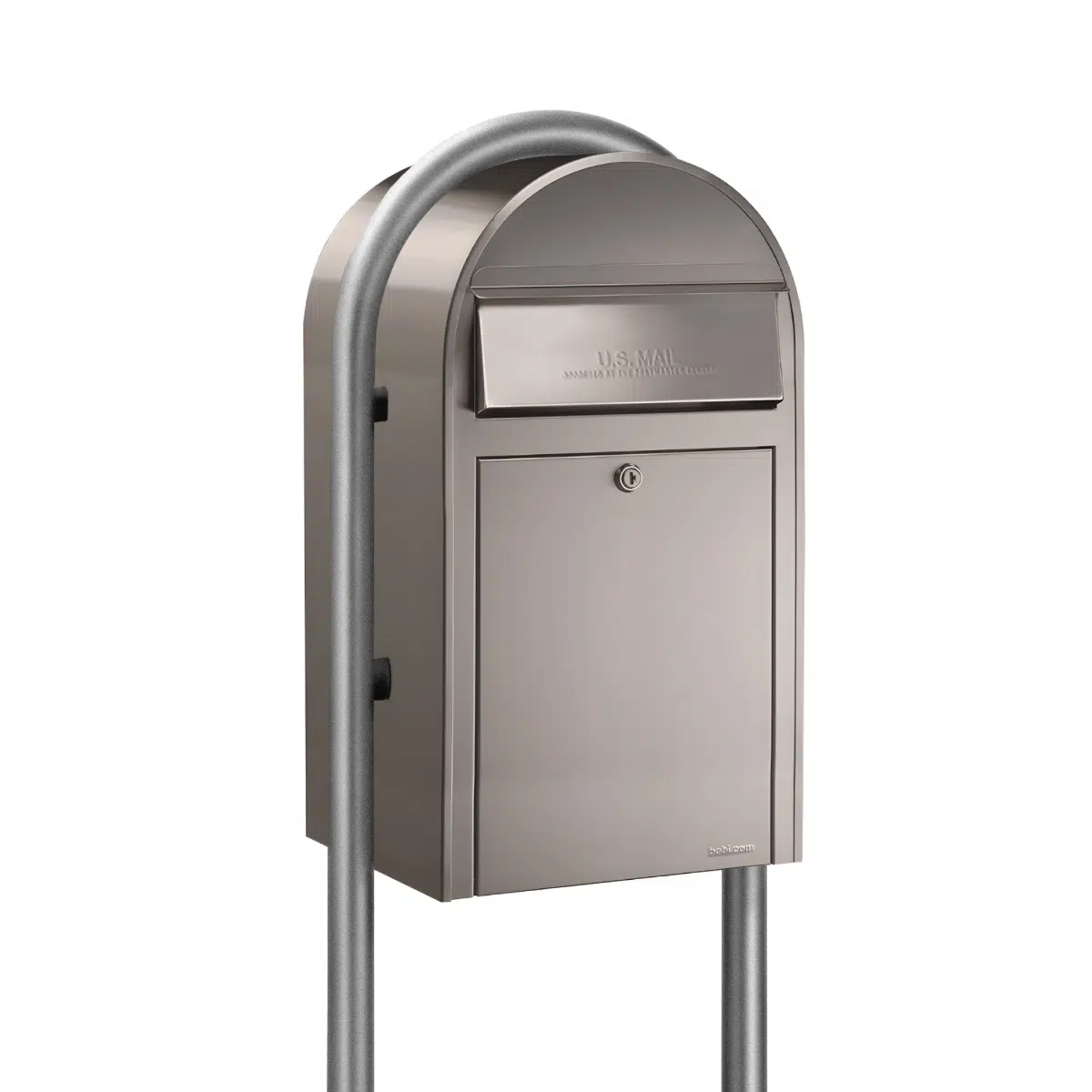 USPS Approved Bobi Grande Front Access Modern Locking Stainless Steel Mailbox with Round Zinc Post Combo Product Image