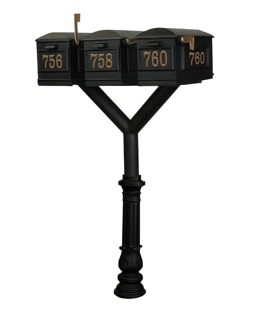 QualArc Penfield TRIPLE Mailbox Post System, base 7 with three Lewiston Mailboxes Product Image