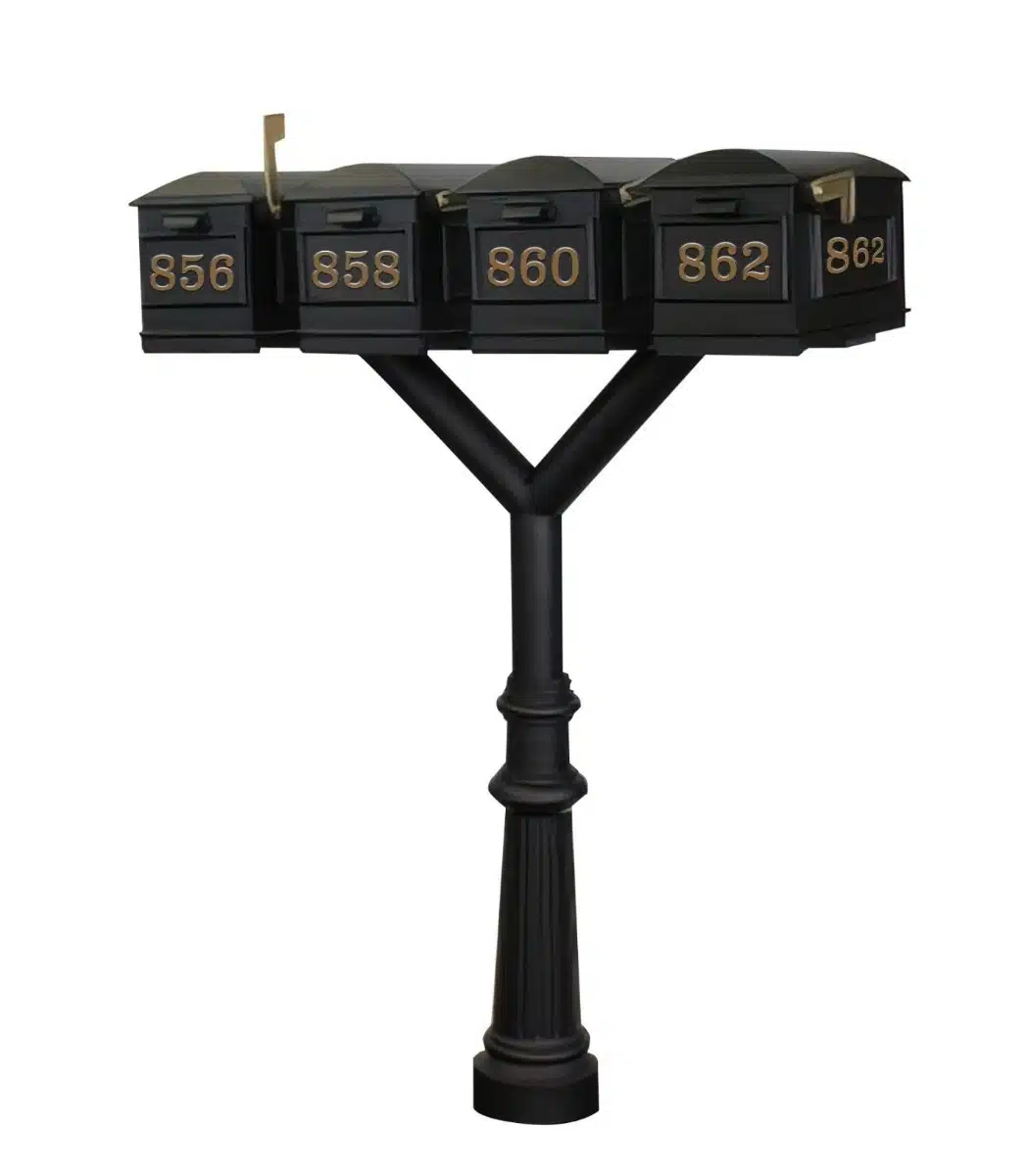 QualArc Penfield QUAD Mailbox Post System, base 8 with four Lewiston Mailboxes Product Image