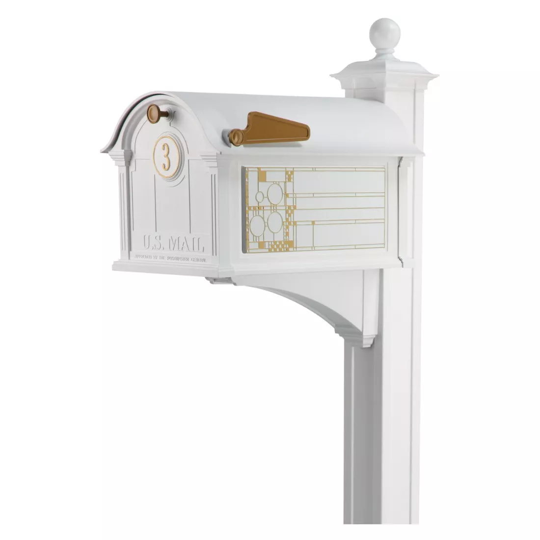 Whitehall Balmoral Mailbox Frank Lloyd Wright Coonley Package #2 (Balmoral Mailbox, Post, Personalized Door Medallion, Non-Personalized Coonley Sides) Product Image