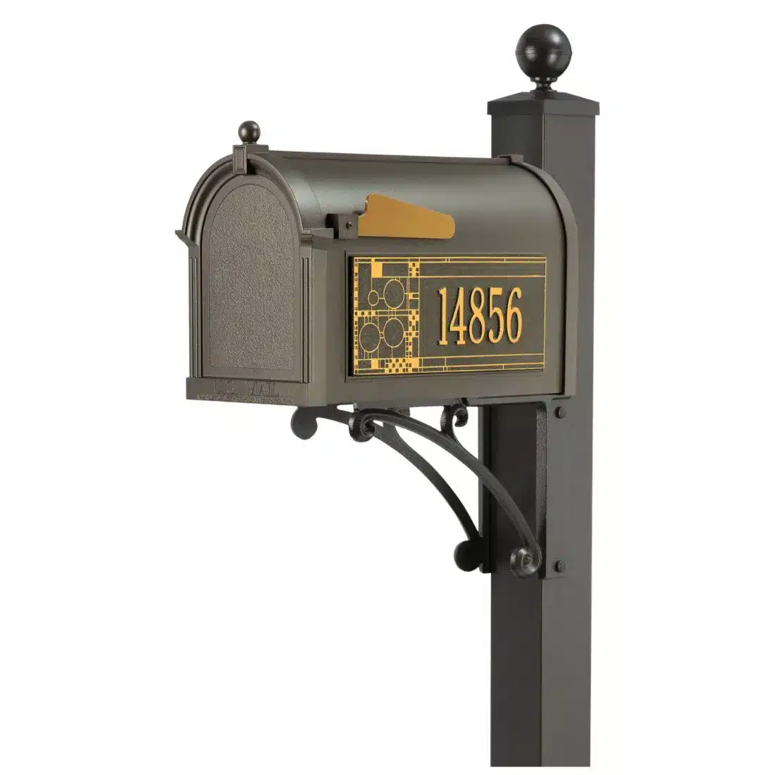 Whitehall Deluxe Mailbox Frank Lloyd Wright Coonley Package #2 (Capitol Mailbox, Deluxe Post, Personalized Coonley Side Plaques) Product Image