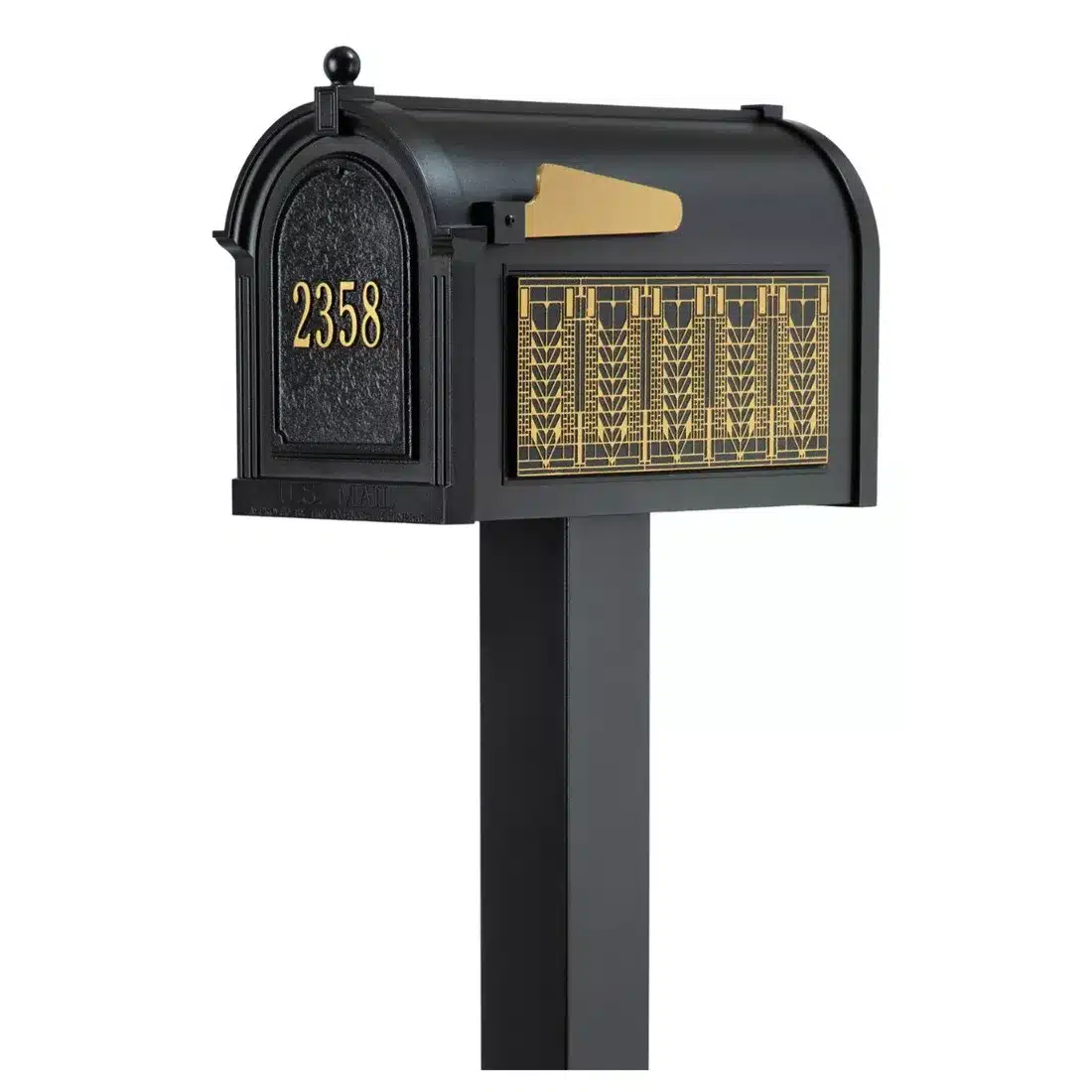 Whitehall Premium Mailbox Frank Lloyd Wright Tree Of Life Package #1 (Capitol Mailbox, Standard Post, Personalized Door, Non-Personalized Tree Of Life Side Plaques) Product Image