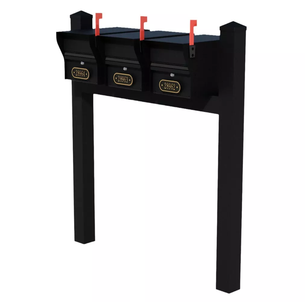 Whitehall Triple Mount MailVault Mailbox Rack with Pyramid Caps (3 Mailboxes, Tri-Mount Rack with MailVault Hardware) Product Image