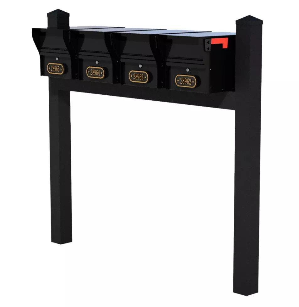 Whitehall Quad Mount MailVault Mailbox Rack with Pyramid Caps (4 Mailboxes, Quad Mount Rack with MailVault Hardware) Product Image