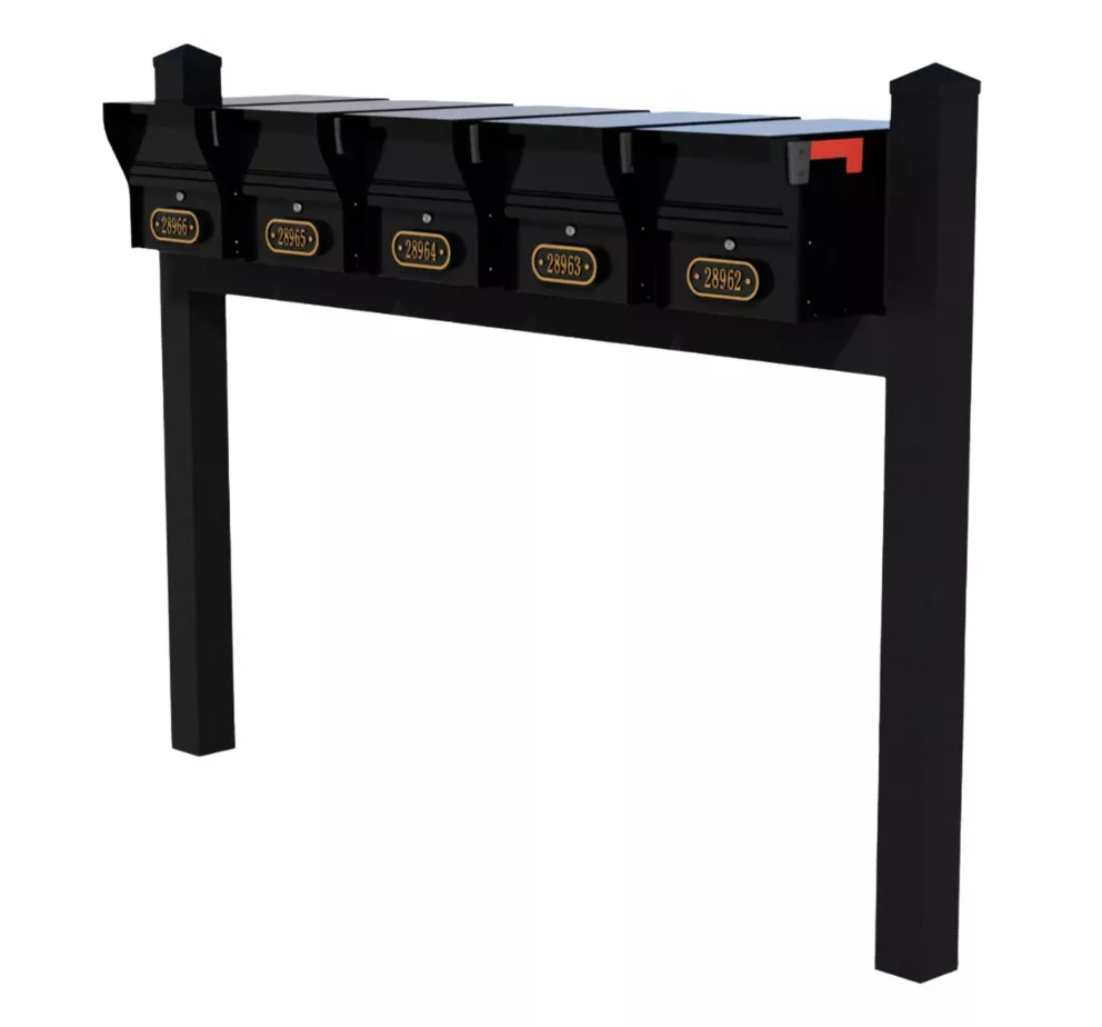 Whitehall Quint Mount MailVault Mailbox Rack with Pyramid Caps (5 Mailboxes, Quint Mount Rack with MailVault Hardware) Product Image